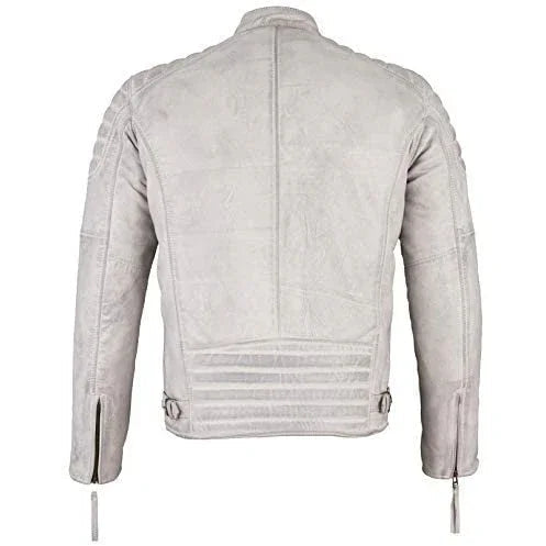 Mens Slim Fit Retro Style Zipped Biker Jacket Real Washed Leather Tan, Vintage Brown & Red