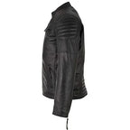 Mens Slim Fit Retro Style Zipped Biker Jacket Real Washed Leather Tan, Vintage Brown & Red