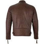 Mens Slim Fit Retro Style Zipped Biker Jacket Real Washed Leather Tan, Vintage Brown & Red