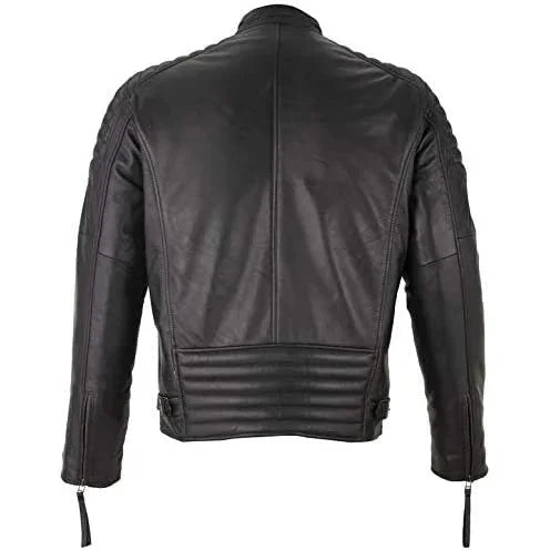 Mens Slim Fit Retro Style Zipped Biker Jacket Real Washed Leather Tan, Vintage Brown & Red