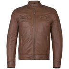 Men's Slim Fit Sword Cafe Racer Tan Soft Leather Jacket