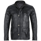Mens Soft Black Leather Biker Long Jacket - Three Quarter Jackets