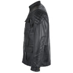 Mens Soft Black Leather Biker Long Jacket - Three Quarter Jackets