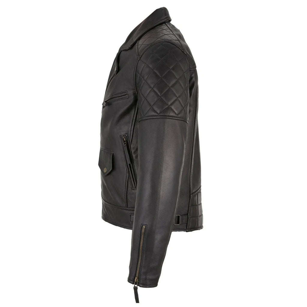 Mens Soltau Diamond Biker Style Black Leather Jacket