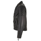 Mens Soltau Diamond Biker Style Black Leather Jacket