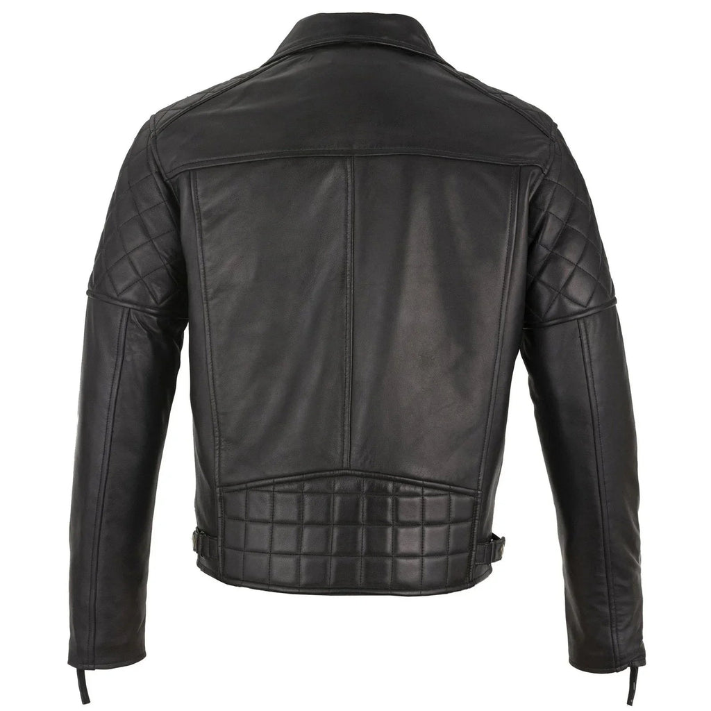 Mens Soltau Diamond Biker Style Black Leather Jacket