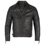 Mens Soltau Diamond Biker Style Black Leather Jacket