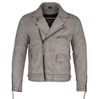 Mens Soltau Diamond Biker Style Grey Leather Jacket
