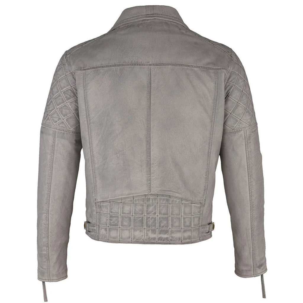Mens Soltau Diamond Biker Style Grey Leather Jacket