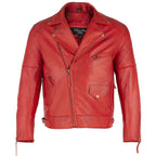 Mens Soltau Diamond Biker Style Red Leather Jacket