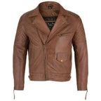 Mens Soltau Diamond Biker Style Tan Leather Jacket