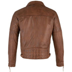 Mens Soltau Diamond Biker Style Tan Leather Jacket