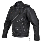Mens Full Grain Cowhide Brando Belted Biker Leather Jacket Black Brown