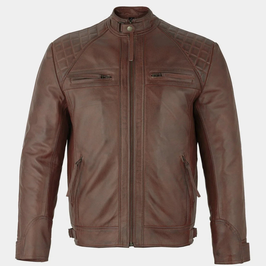 Mens Tan Diamond Leather Jacket