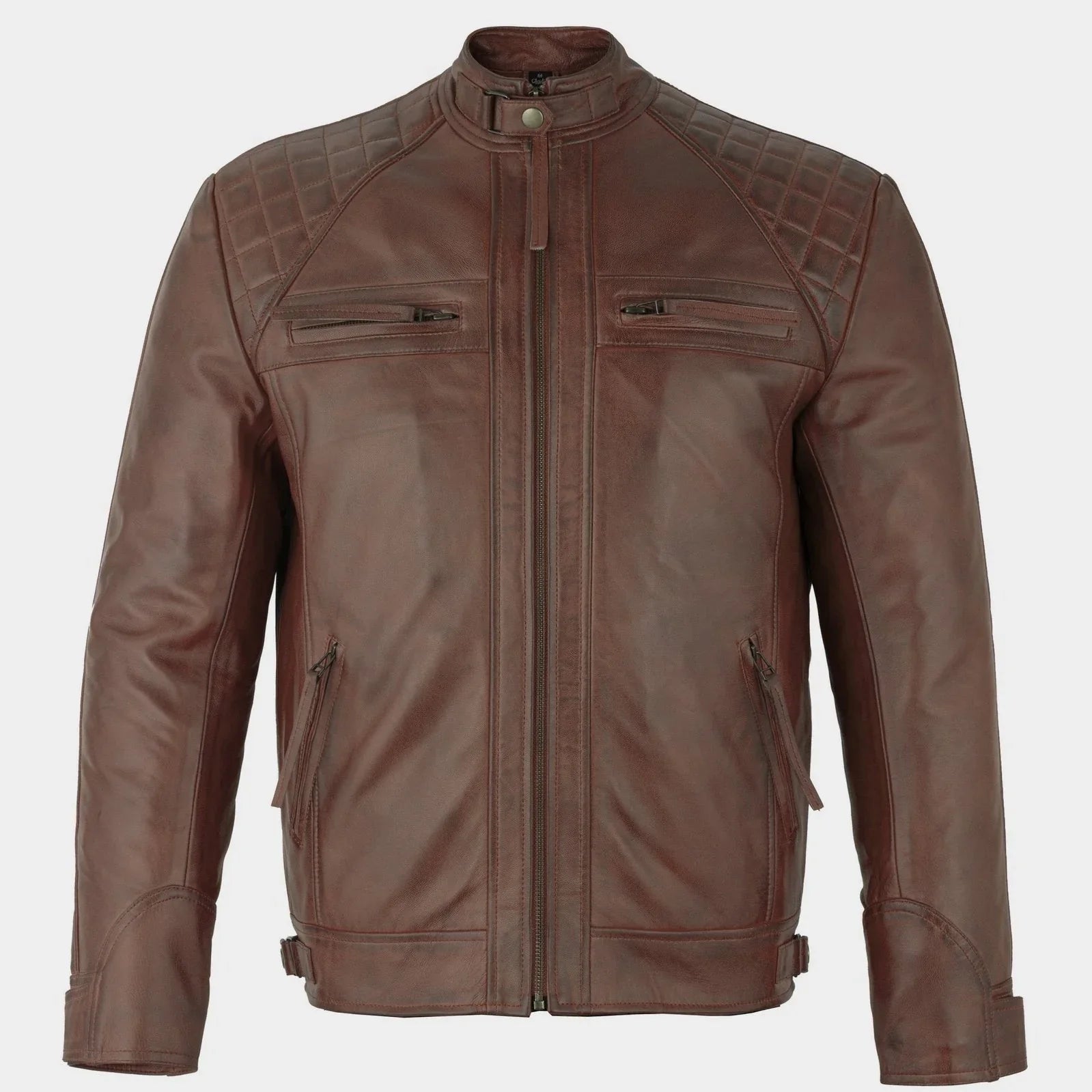 Mens Tan Diamond Leather Jacket