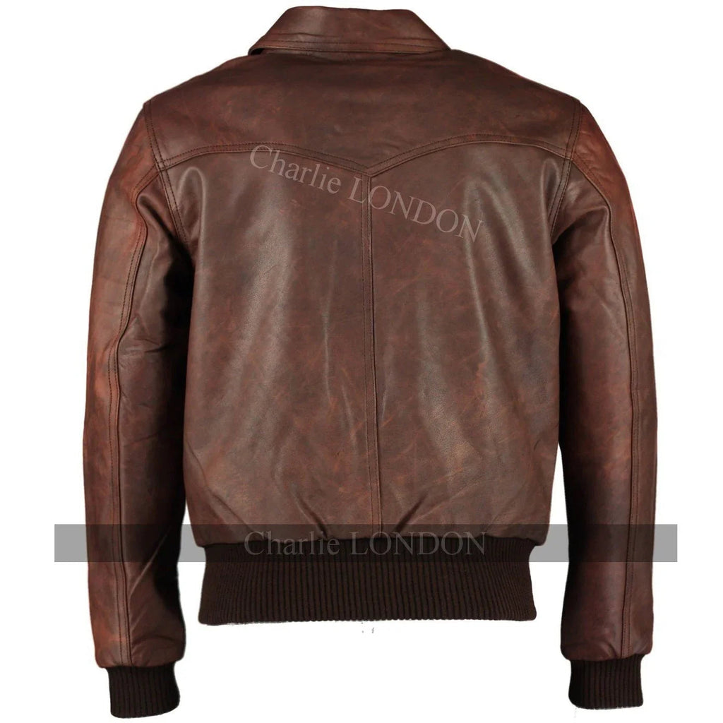 Men's The Deal Vintage Brown Bomber Leather Jacket