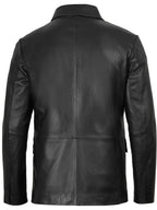 Men's Two Button Black Leather Blazer