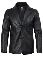 Surrey Men's Two Button Black Leather Blazer