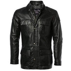 Men's Vintage Brown Racing Long Hip Length Leather Jacket