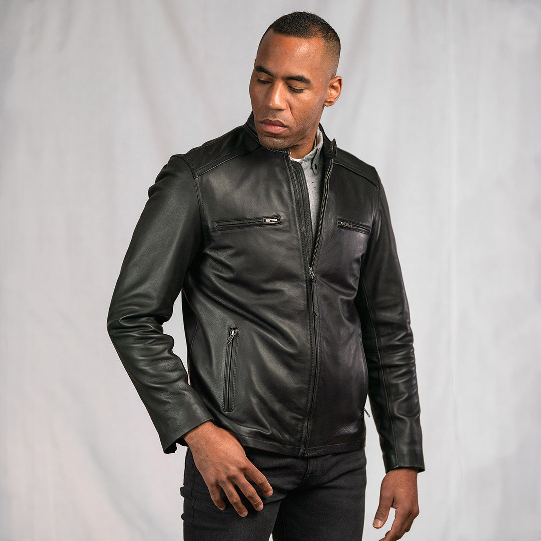 Thompson Leather Moto Jacket | Black