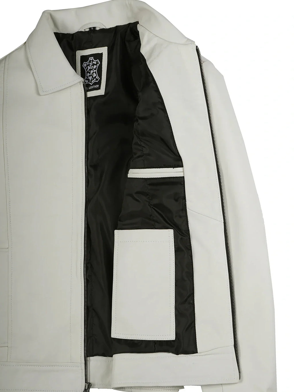 Men Off White Real Leather Harrington Jacket