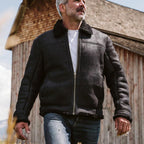 Shearling Leather Bomber Jacket | Black