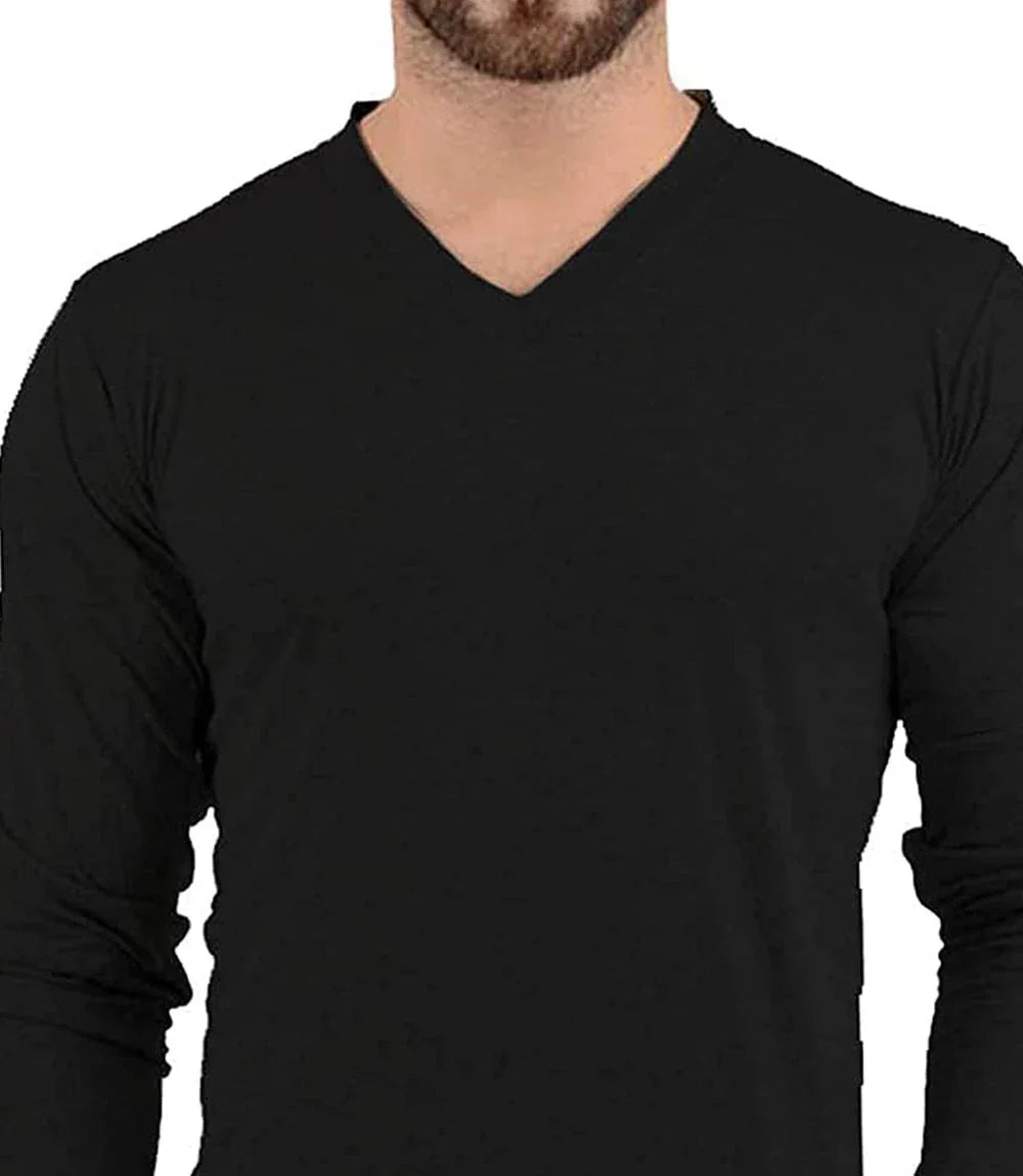 Men's Black Long Sleeve V-Neck Shirt