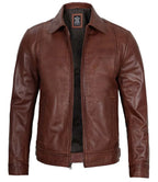 Tall Men Harrington Brown Real Leather Jacket