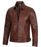 Tall Men Harrington Brown Real Leather Jacket