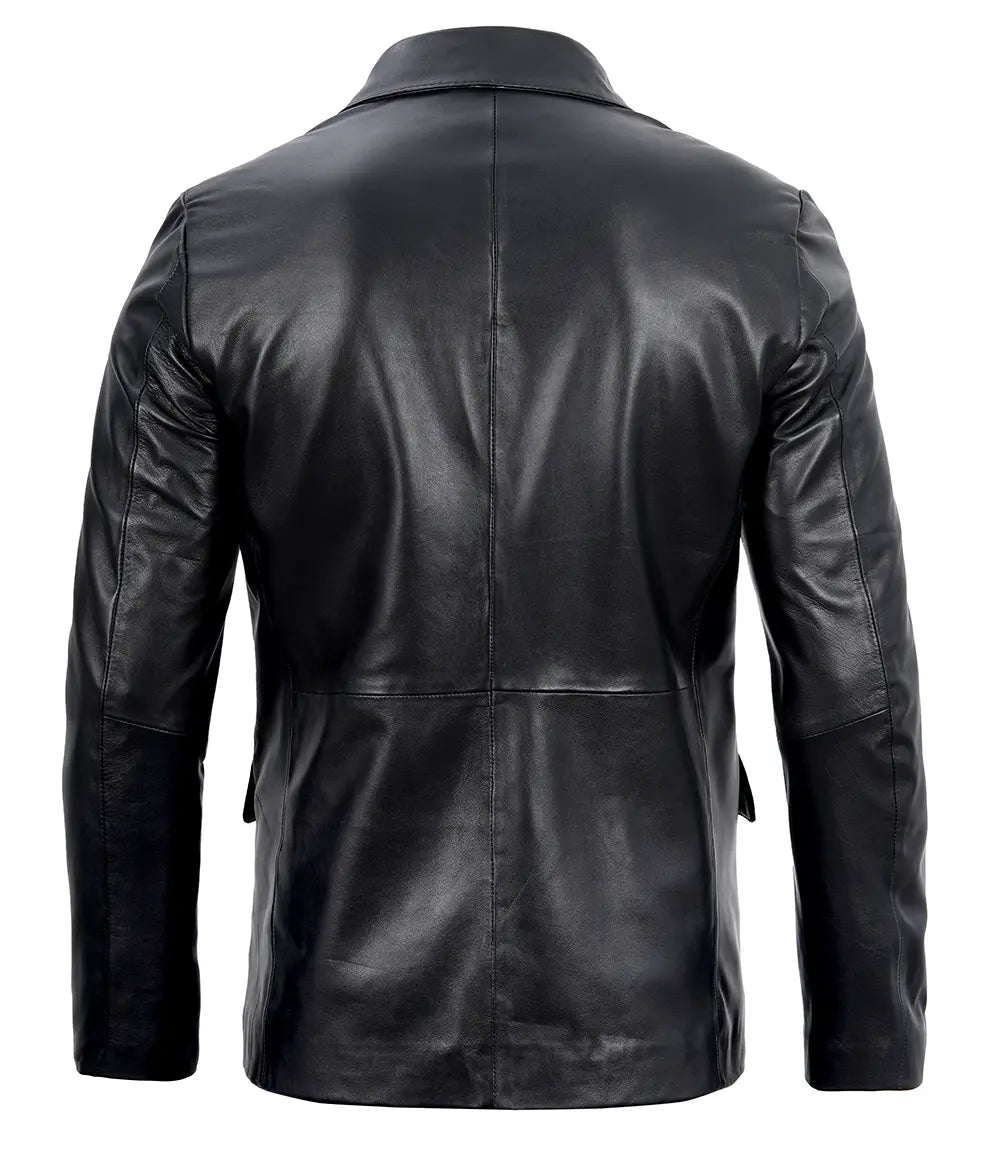 Mens Real Lambskin Black Leather Blazer