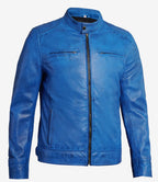 Dodge Men's Cafe Racer Style Blue Leather Jacket