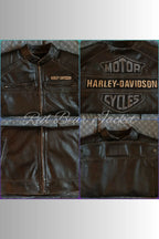 Men's Handmade Distressed HD Motorcycle Leather Vest With Embroidered Patches | Men Harley Davidson Triple Vent Passing Link Leather Vest