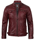 Tall Men's Real Leather Burgundy Biker Style Jacket