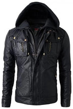 Abel Removable Hooded Black Leather Biker Jacket