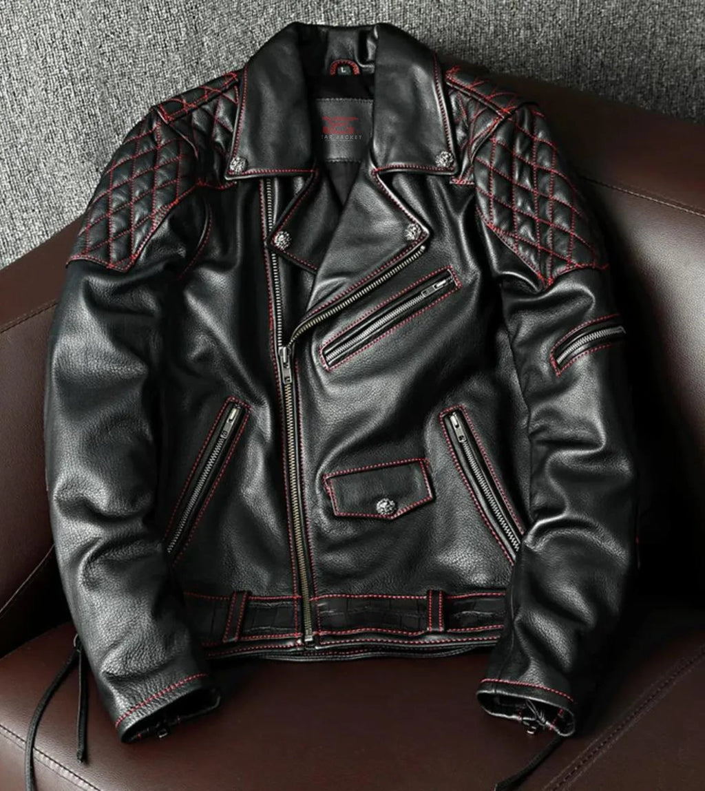 Elliot Quilted Black Leather Motorcycle Jacket