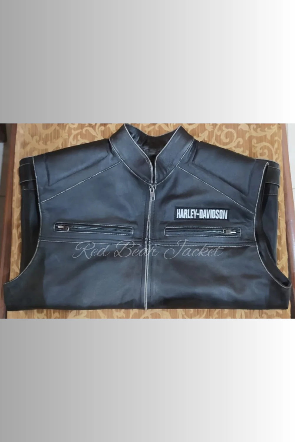 Men's Handmade Distressed HD Motorcycle Leather Vest With Orange Embroidered Patches | Men Harley Davidson Triple Vent Passing Link Leather Vest