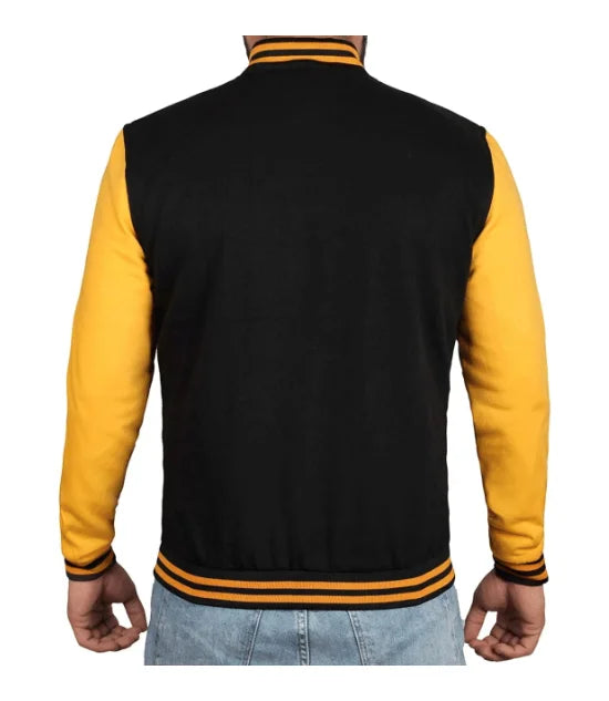 Men's Black and Yellow Varsity Letterman Jacket