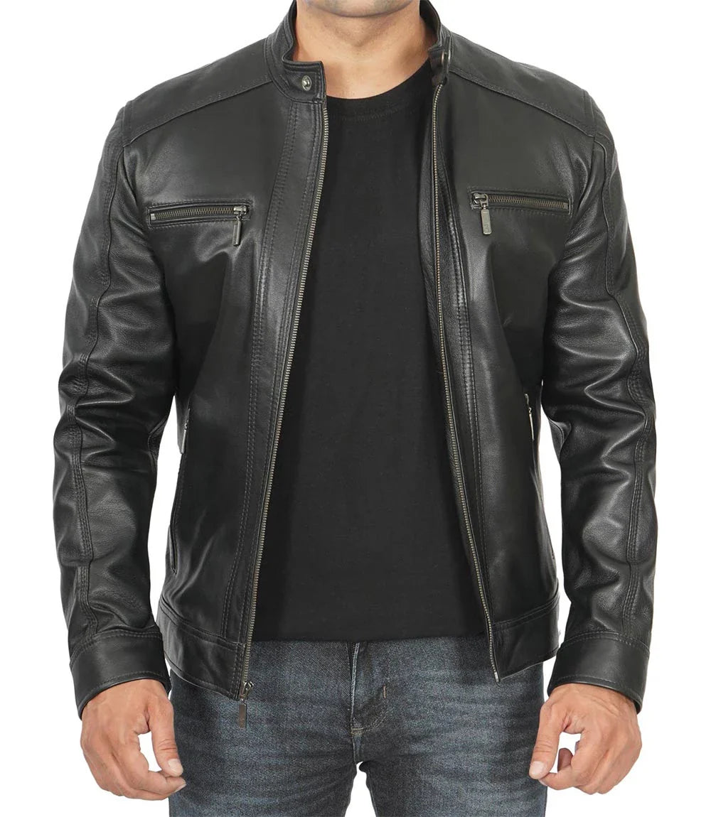 Merrill Men's Black Hooded Leather Jacket