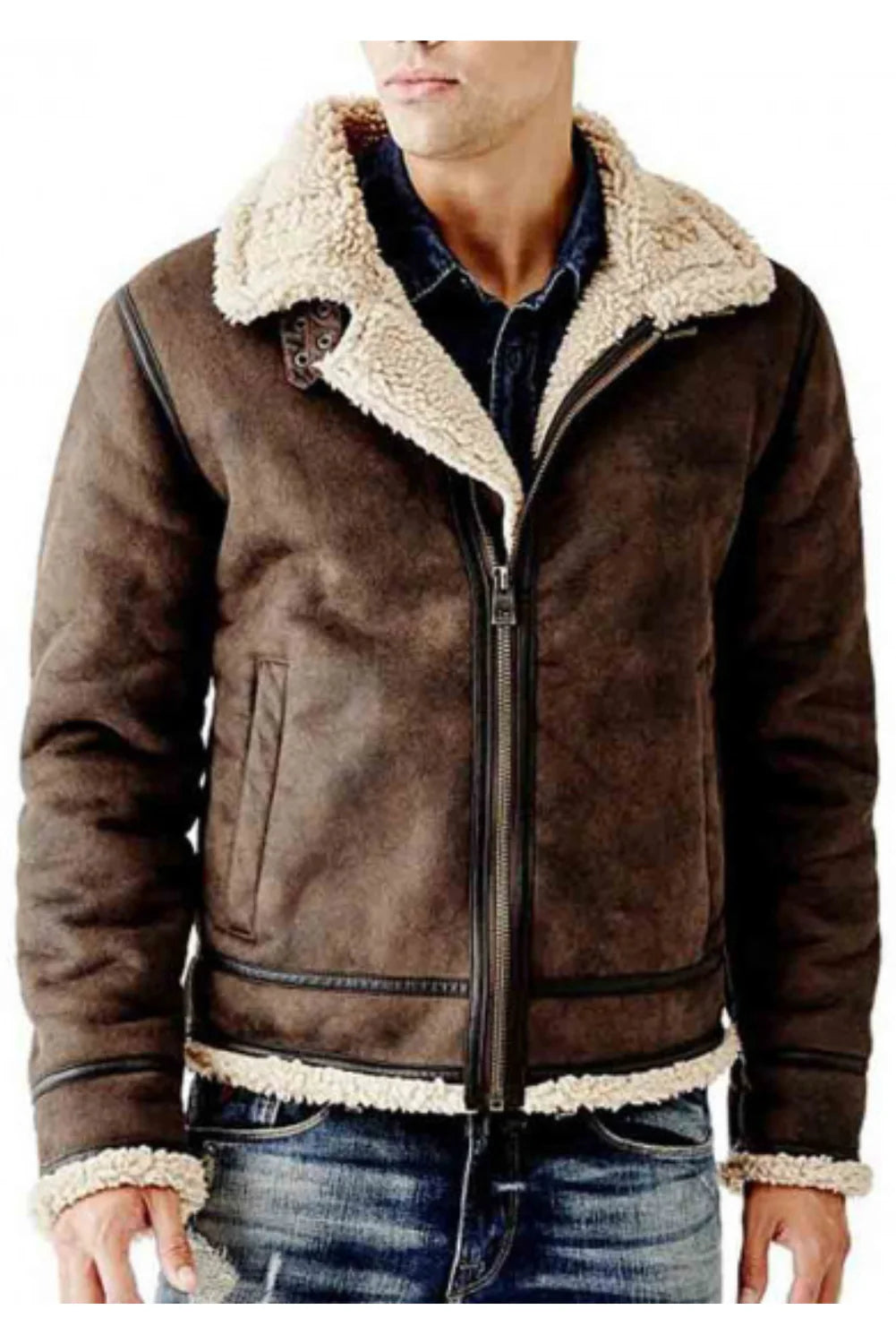 Mens Brown Shearling Flying Bomber Leather Jacket