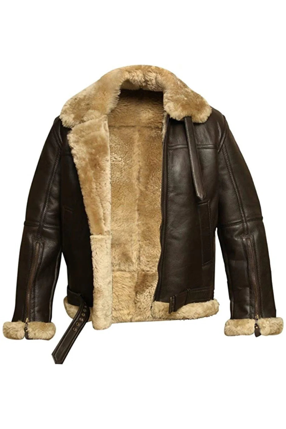 Alberto Brown B3 Shearling Aviator Leather Bomber Jacket