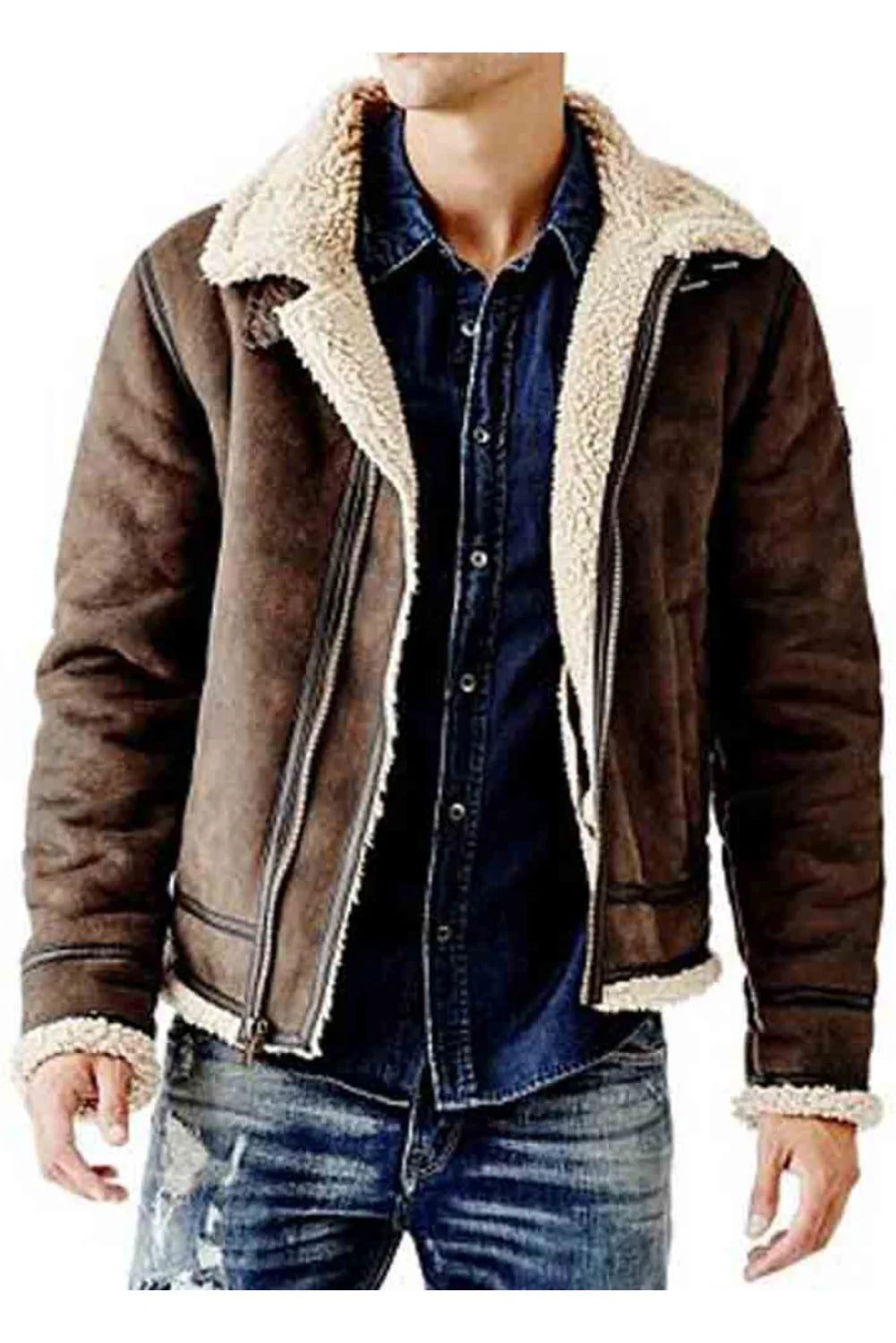 Mens Brown Shearling Flying Bomber Leather Jacket