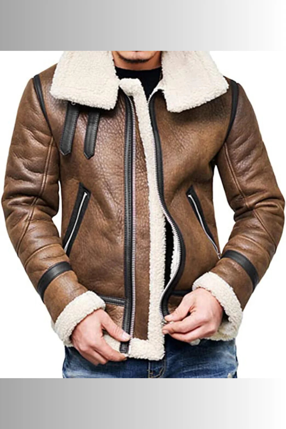 Francis B-3 Brown & White Leather Bomber Jacket