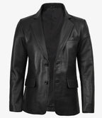 Men's Notch Lapel Two Button Black Leather Blazer Jacket
