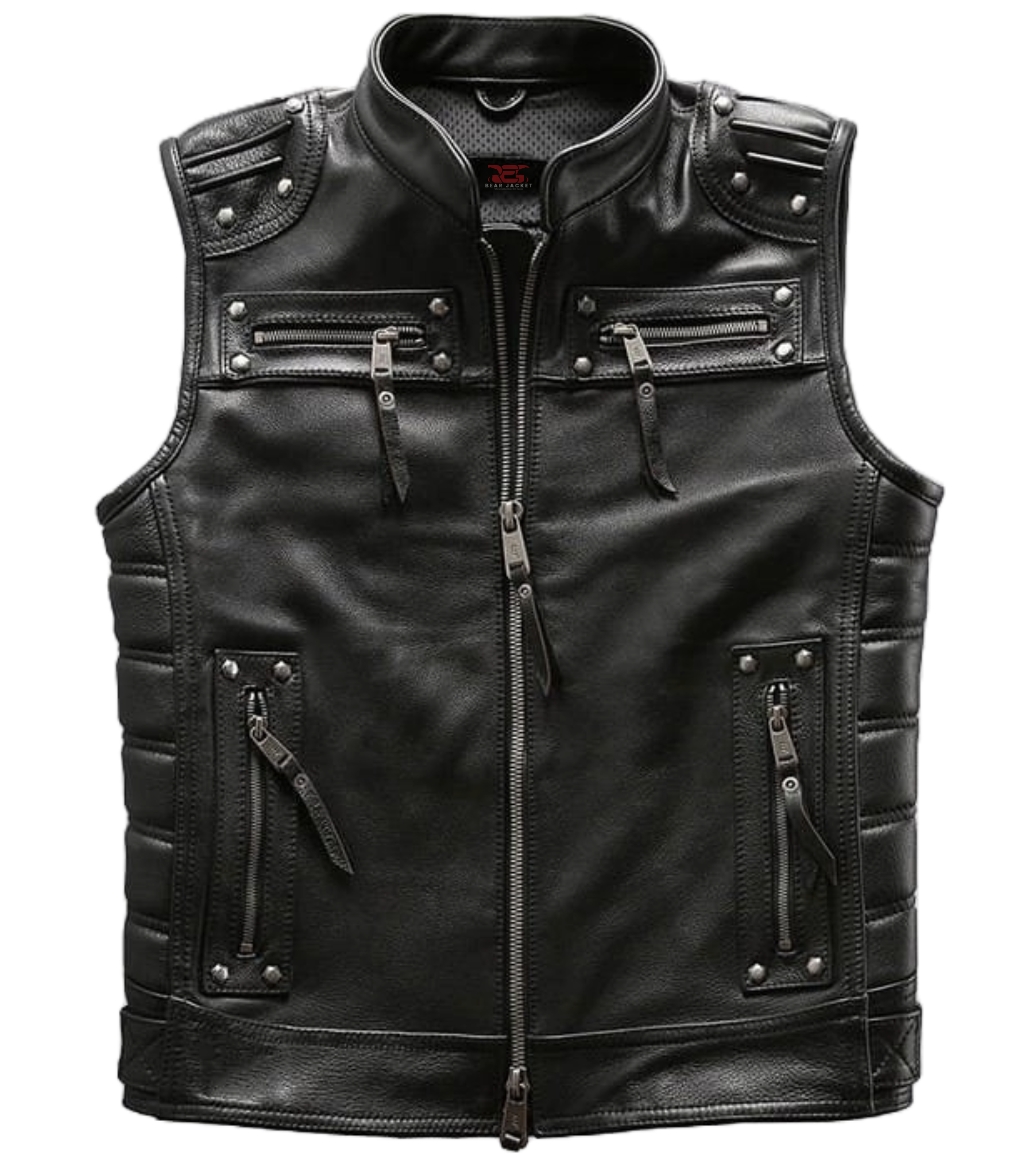 Ian Black Quilted Leather Biker Vest
