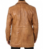 Mens Distressed Brown Real Sheepskin 3/4 Leather Car Coat