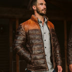 Bridger Leather Down Jacket | Tan & Brown