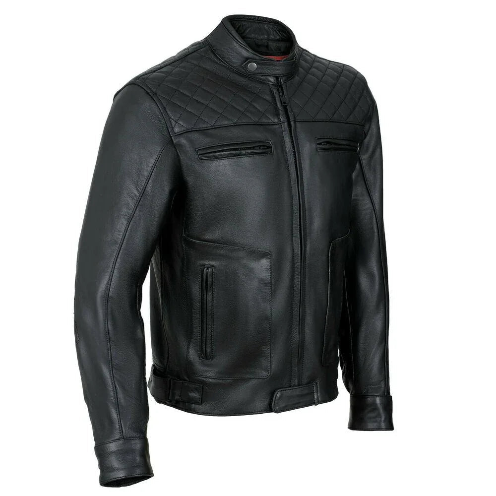 Mens's Black Motorcycle Diamond Leather Jacket CE Protection Cowhide