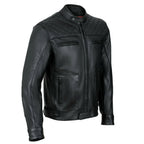 Mens's Black Motorcycle Diamond Leather Jacket CE Protection Cowhide