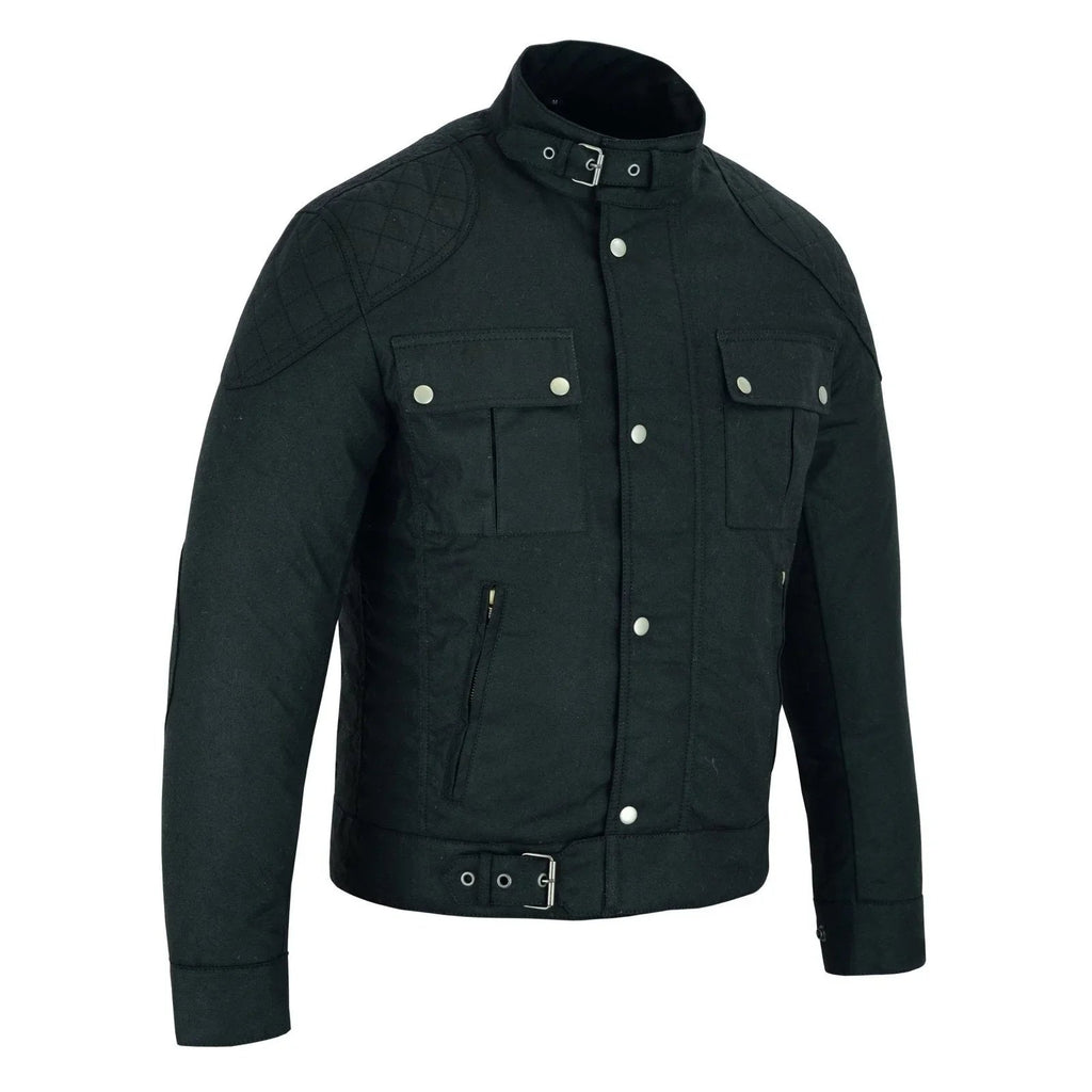 Moto Classic Black Waxed Cotton Motorcycle Jacket Textile Biker