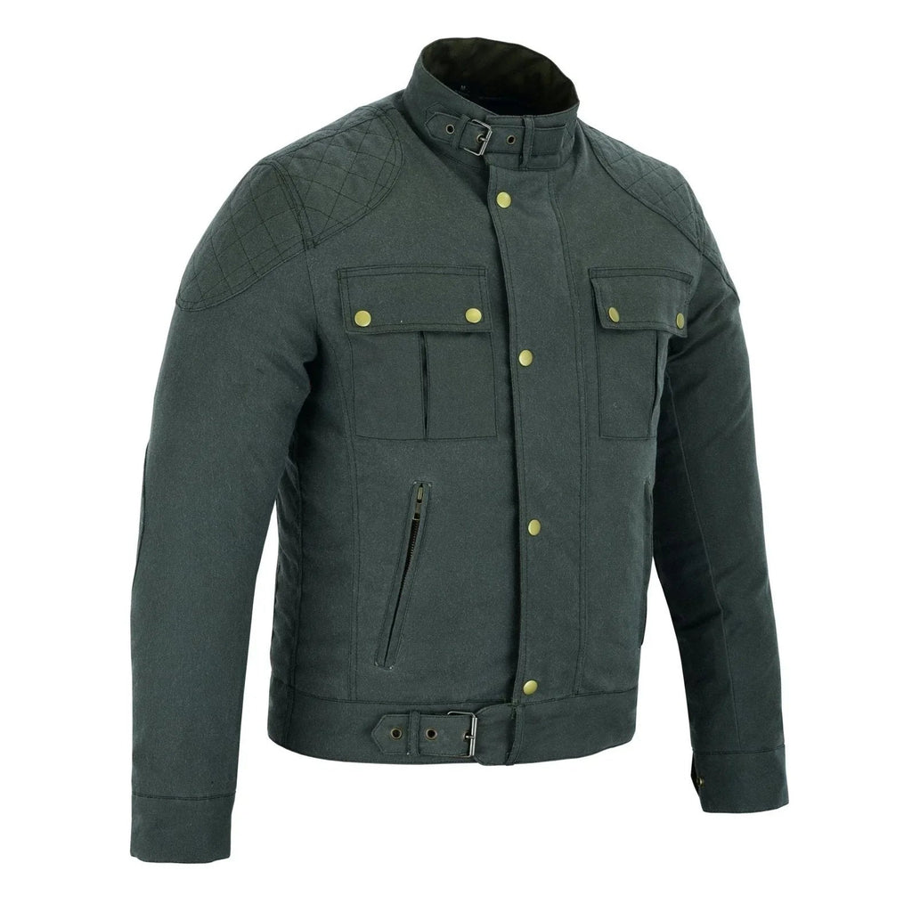 Moto Classic Black Waxed Cotton Motorcycle Jacket Textile Biker